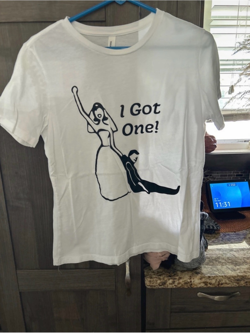 Bella Canvas White Short Sleeve Tee with Navy Bride & Groom Graphic